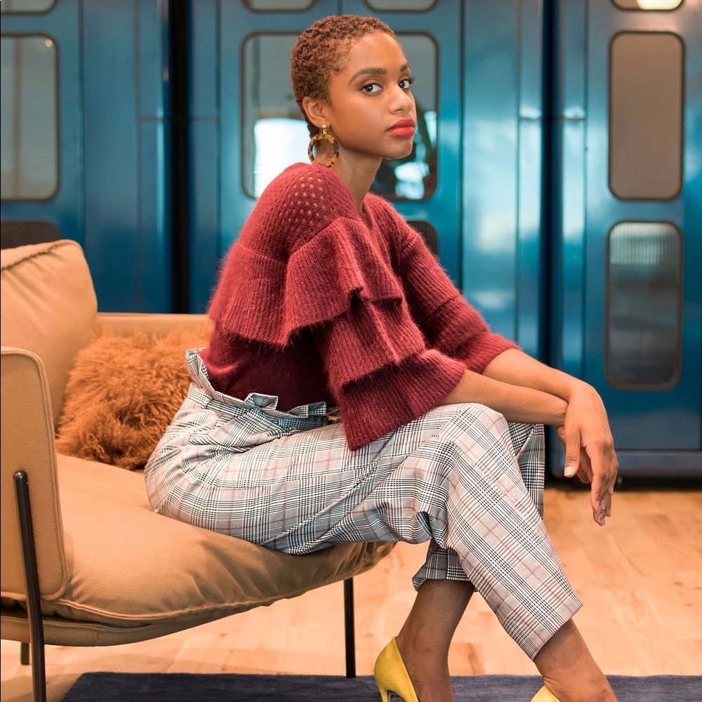 English Factory Mohair Ruffle Sleeve Sweater